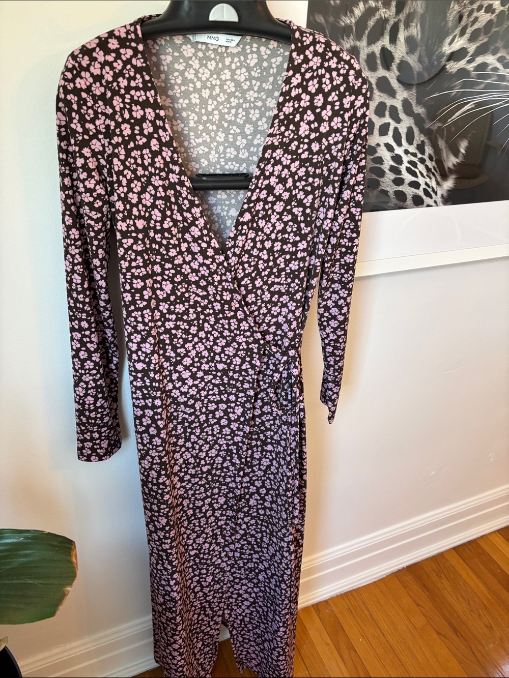 Mango Black Maxi Wrap Dress with Pink Floral Pattern
